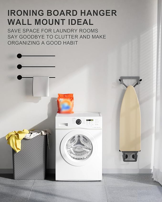 Ironing Board Hanger Wall Mount Stainless Steel, Y T Leg Ironing Board Holder Wall Mount for Laundry Room, Iron Board Hooks for Wall Heavy Duty Grey