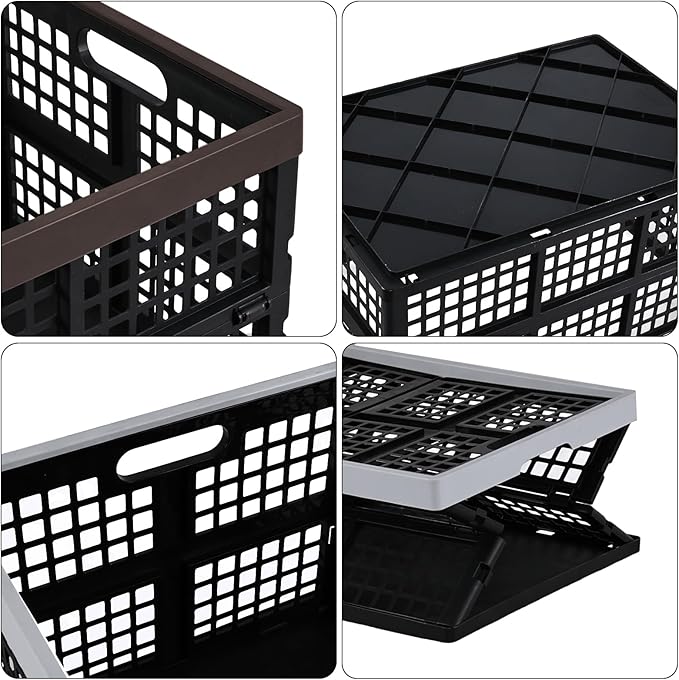 Gloreen 4-Pack 42 L Plastic Collapsible Storage Crate, Folding Storage Crates Baskets