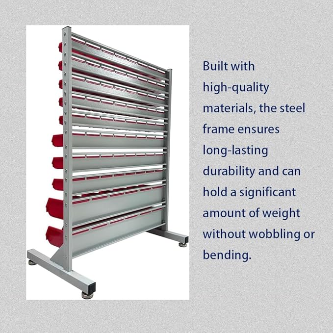 JZD Metal Bin Rack Storage Organizer System, Heavy Duty Steel Frame, 76 Plastic Bins, for Garage Workshop Factory