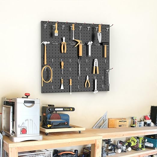 TORACK 2-Pack 12x24 inch Metal Pegboard Panels for Garage Wall, Tool Organizer Pegboard for Workbench, Workshop, Tool Storage Peg Board for Pegs(Black)