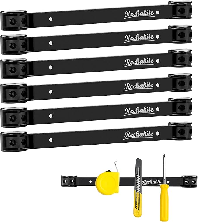 6 Pieces 12" Magnetic Tool Holder Strip, Black Magnet Bar, Metal Tool Organizer Rack for Garage Organization, Easy To Install in Workshop, Mounting Screws Included