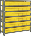 Quantum 1239-601YL Heavy Duty Shelving Unit with (7) Shelve and (36) Yellow Bins (QED601) for Garage Warehouse Storage Distribution | 400 lb Load Capacity | 12"D x 36"L x 39"H, Galvanized Carbon Steel