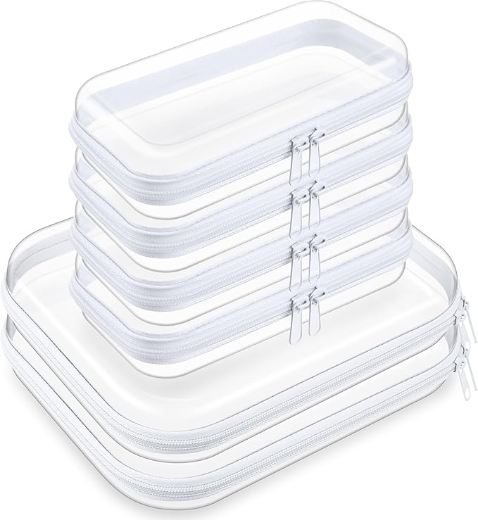 Sanwuta 6 Pcs Clear Hard Zipper Case Hard Plastic Zipper Pouches Transparent Makeup Bag Pencil Pouches for Travel Snacks Christmas Trinket Storage Organizer Box(Clear,Two Sizes)