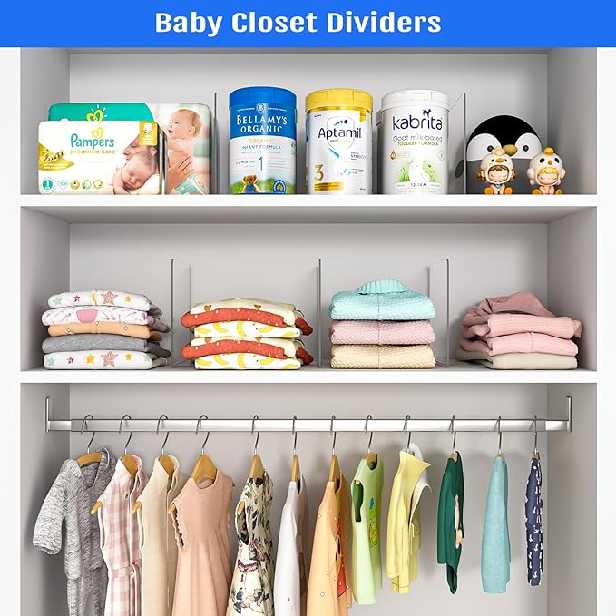 OKPOW Shelf Dividers Closet Organizer - 7.5" Tall X 11.8" Deep Acrylic Clear Sturdy Separate for Clothes Purse - Adjustable Space Saver Easy Install for Home Organization Enthusiasts 8 Pack