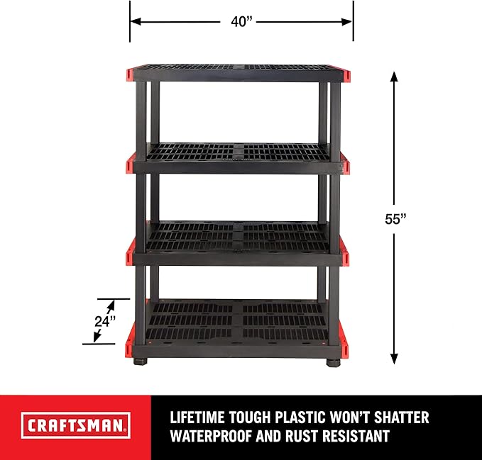 CX Craftsman, 4-Tier Highly Durable Storage Rack, 200lbs/shelf, (55H x 40W x 24D), Interlocking Shelving Unit and Weather-Resistant Design, American Made Garage Shelf