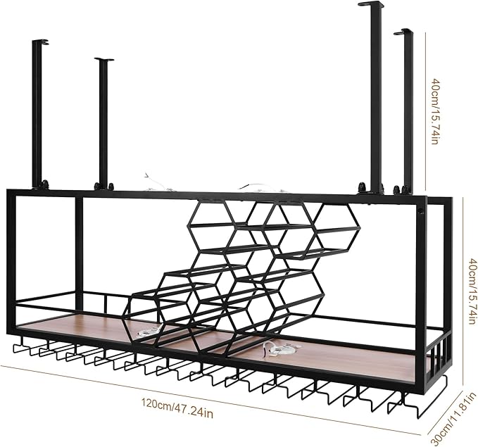Metal Hanging Wine Rack, Metal Bar Liquor Bottle Display Shelf Wall Wine Storage Rack (120x30x40cm Black)