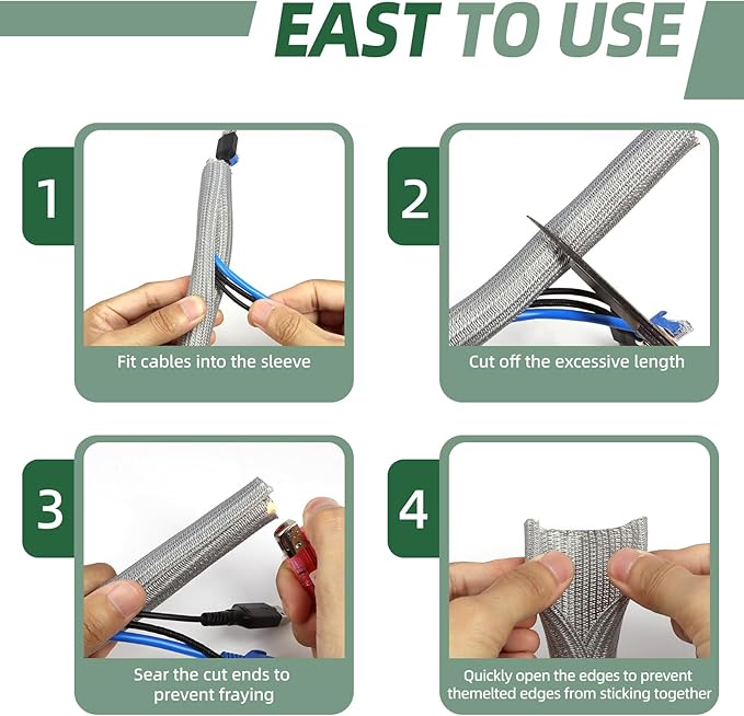 Split Wire Loom Tubing, Cable Protector Sleeve, Braided Cable Management for TV/Computer/Home Theater/Engine Bay, Cord Protectors from Pets No Chew (Grey, 3/8"-25ft)
