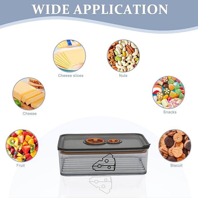 Cheese Container for Refrigerator,Cream Cheeses Storage Box,Cheese Keeper with Airtight Lid and Time Recording,BPA-Free Kitchen Storage Organizer Sliced,Grated,Cheddar Cheeses Saver,Grey