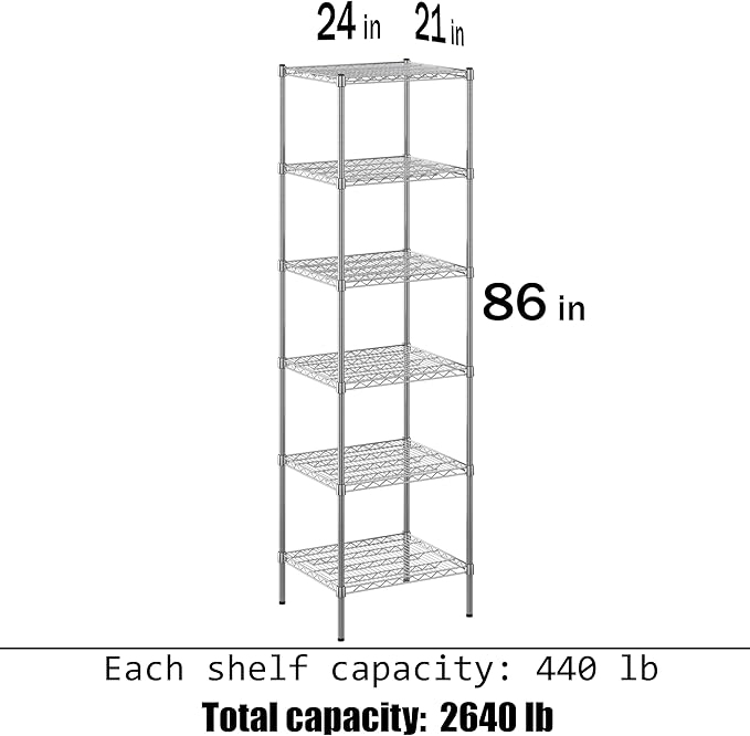 21" Deep x 24" Wide x 86" Height Wire Shelving Kit | 6-Tier | NSF Commercial Storage Rack Unit