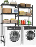 U15 Over Washer and Dryer Storage Shelves, Laundry Above Washer Dryer Storage Rack Space Saver, 6-Tier Wire Shelf with 4 Hooks for Organization, 63.4"W x 17.3"D x 76.4"H, Holds 568lbs, Black