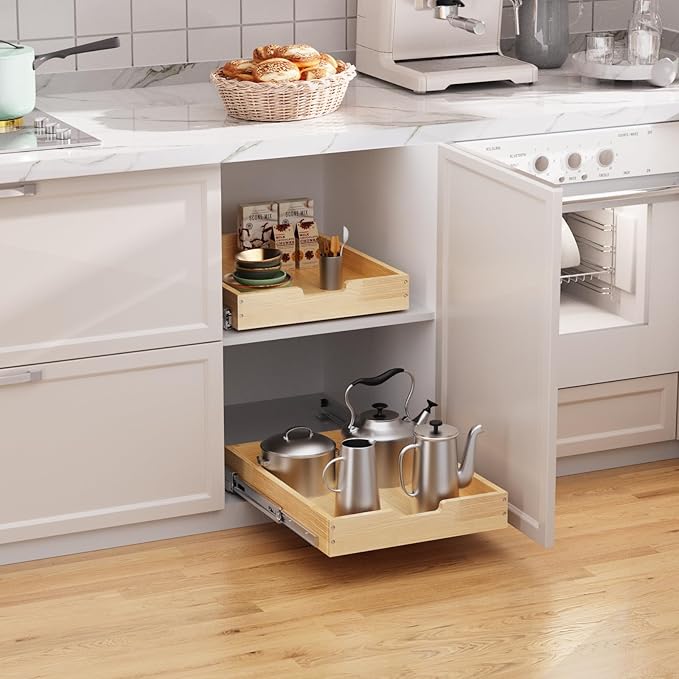 Wood Pull Out Cabinet Organizer 26" W x 21" D, Heavy-Duty Sliding Drawers for Inside Cabinets Storage and Organization for Kitchen, Pantry, Bathroom