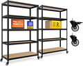 HOMEDANT House 5-Tier Metal Boltless Rolling Cart Shelf Rack Casters Heavy Duty Wheel Shelving Unit Adjustable Utility Storage Shelves Organizer Shelf Kitchen Garage 48.1" W x 18.5" D x 75.4" H 2Pack