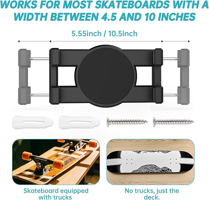 Swivel Skateboard Wall Mount, 360° Skateboard Deck Wall Mount, Suspended Display Hanger Grab, Suitable for Any Skateboard Shop and Enthusiast, Collector 1set