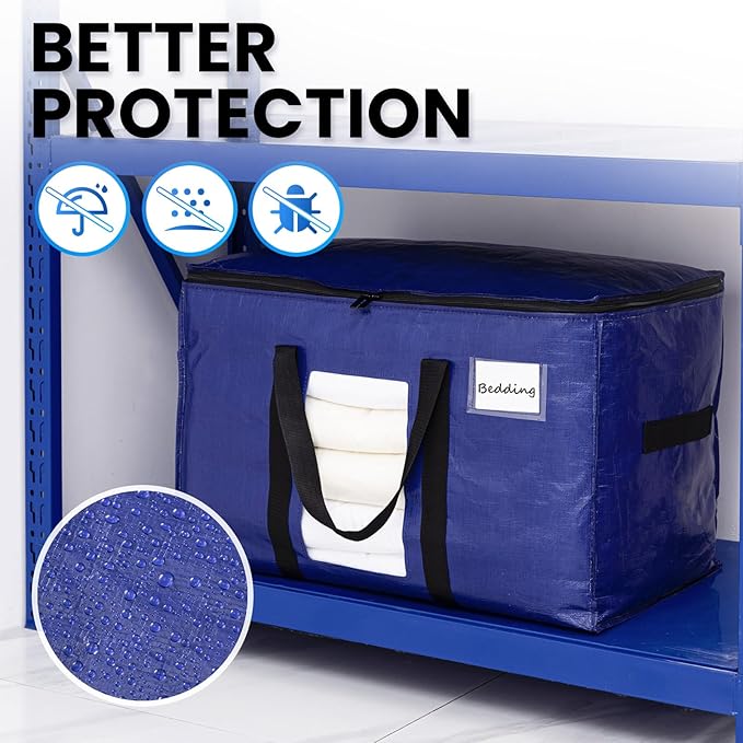 TAILI 8 Pack Dark Blue Extra Large Moving Bags, Heavy Duty Totes with Visible Window, Wrap Around Handles, Great for Storage