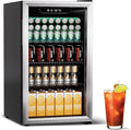 105 Can Mini Fridge - 3.0 Cu.Ft Beverage Refrigerator with Reversible Glass Door for Soda Wine Beer, Adjustable Temperature Control for Home Office Bar, Black(37-61 ℉)