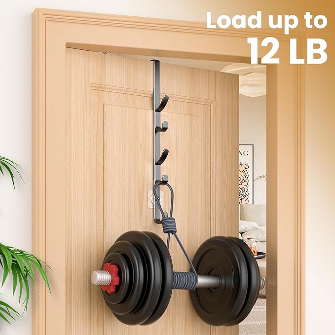 Over The Door Hooks, Metal Door Hooks for Hanging, Over The Door Purse Organizer for Coat Hanger, Back of Shower Door for Hanging Towel Rack Clothes, Hat, Bathroom, Closet (Black-4Packs)