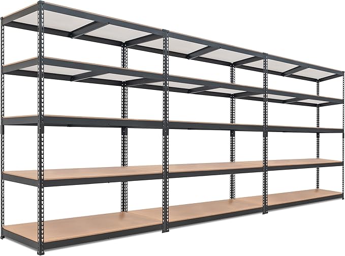 HOMEDANT 5 Tier Storage Shelves Adjustable Laminated Boltless Garage Metal Shelving Unit Heavy Duty Utility Rack Shelf Warehouse Pantry Closet Kitchen (3, (XL Deep) 48.1" W, Black)