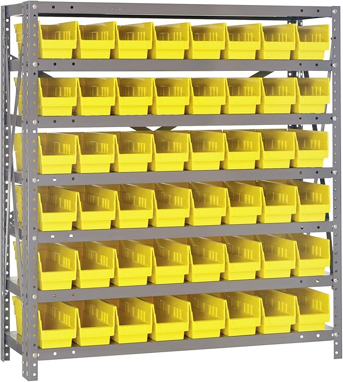 Quantum Storage Systems 1239-101YL Steel Shelving Unit with 4" Shelf Bins, 12" D x 36" W x 39" H, Yellow