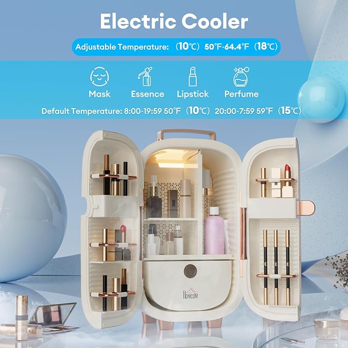 Portable Skincare Fridge, 3 Operating Modes with 360° Cycle Drying Mini Fridge, With 5 Door Racks, Low noice, Ideal for Makeup, Cosmetic Beauty, Skin Care