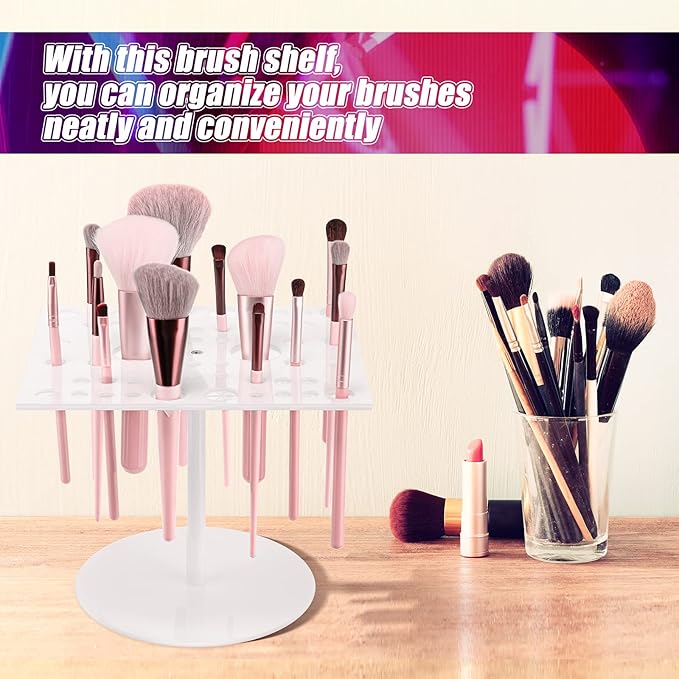 Jetec 54 Holes Acrylic Brush Holder Makeup Brush Drying Rack Collapsible Holder Stand for Acrylic Nail Lover(White)