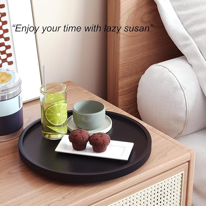 Lazy Susan Organizer for Kitchen,Bamboo Turntable for Cabinet,Pantry,Vanity,Middle（Black）