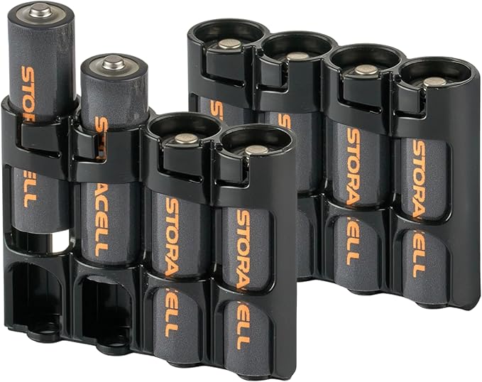 Storacell AA Battery Storage Caddy (2 Pack), Black, Holds 4 Batteries (Not Included)