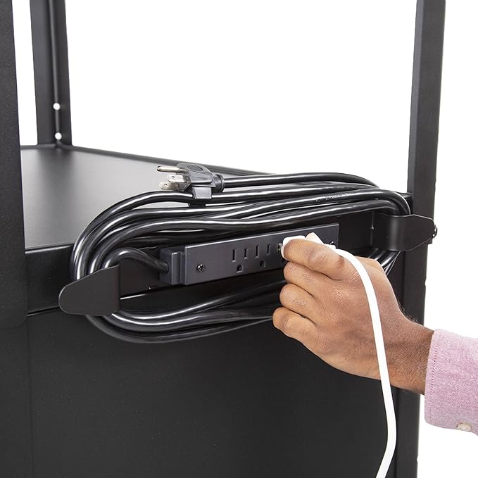 Stand Steady AV Cart with Locking Cabinet, Adjustable Height, UL Certified, Steel Frame, Black