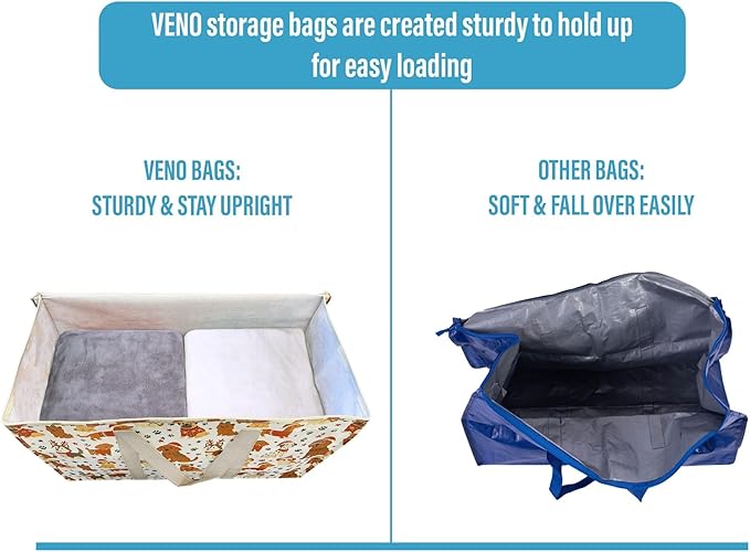 VENO 2 Pack Moving Bags and Large Christmas Storage Bins with lids. Alternative to Moving Boxes, Packing Supplies for College. Extra Large Heavy Duty Totes for Packaging (Holiday Pups, 2 Pack)