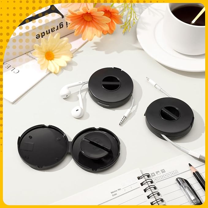 9 Pcs Charging Cord Organizer Black Portable Charger Cord Holder Round Storage Cable Winder Retractable Cable Management Flexible USB Reel for Home Office Classroom Wire Charger2.48 * 0.67in