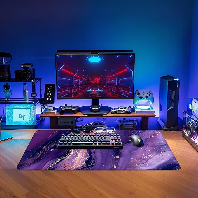 Purple Gaming Mouse Pad 31.5"x11.8"Desk Mat Anti-Slip Rubber Base & Durable Stitched Edges for Gamers Smooth Mouse Writing Surface for Desk Office/Home