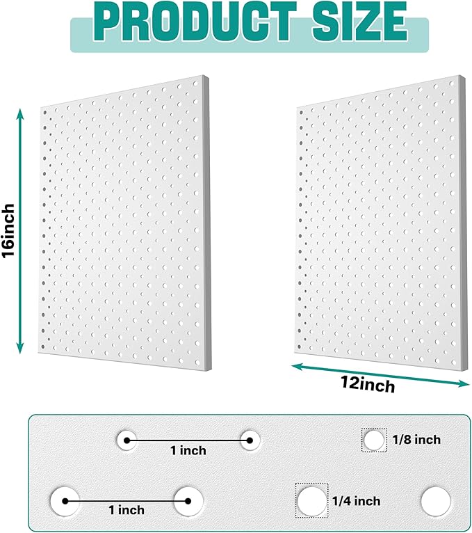 EVERHANGER Metal Pegboard Panels, Heavy Duty Pegboard Wall Organizer, Garage Wall Panels, Tool Storage Organization, 12"X16", 2pcs, Gray