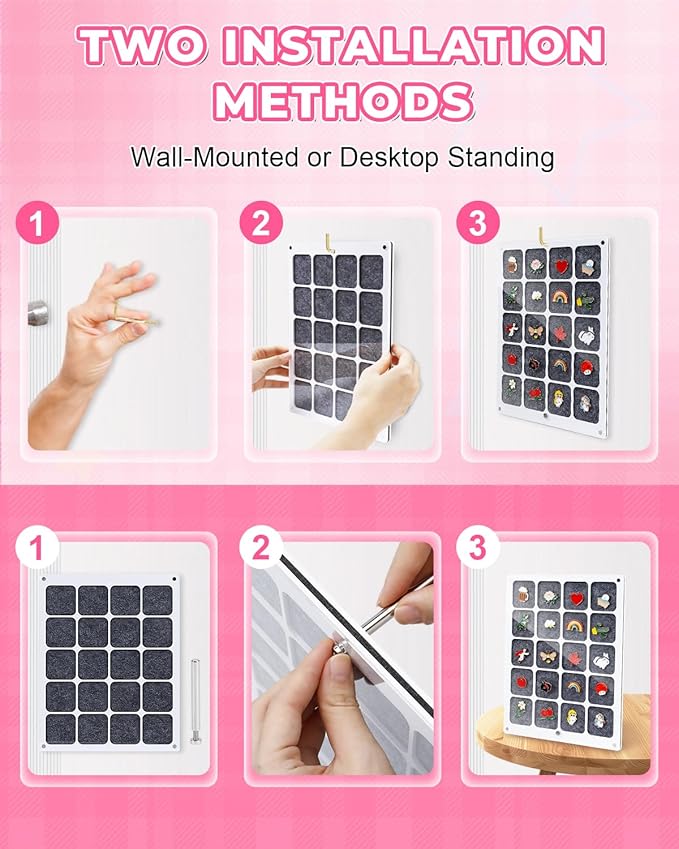 UCEC 20 Grids Clear Acrylic Pin Display Board & 50 PCS Rubber Pin Backs, Pins Organizer Board Enamel Pin Board Display Case, Dust-Free Pin Collection Display, Tabletop & Wall Pin Holder Display