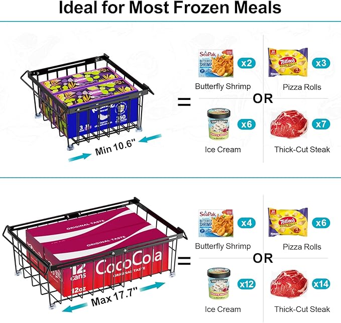 iSPECLE Chest Freezer Organizer - Fit 10 to 20 Cu.FT Freezer, 3 Pack Large Expandable Stackable Deep Freezer Organizer Bins Sort Frozen Food and Easily Get with Handle, Improve Air Circulation, Black