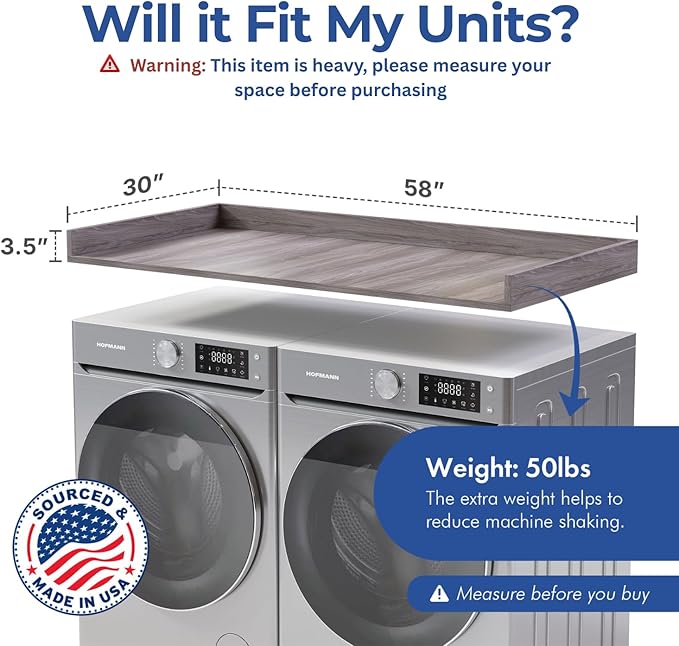 OfficeSimpli Large Washer Dryer Countertop 30 x 58 - Made in USA - Heavy-Duty Laundry Countertop Over Washer and Dryer, Laundry Room Countertop Organization Solution with Non-Slip Pads, Iconic Maple