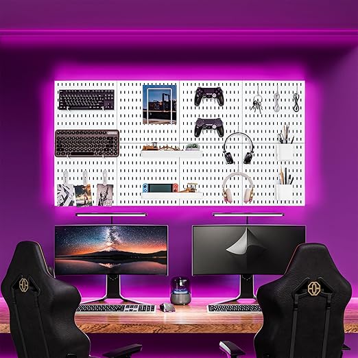 Pegboard Combination Kit for Wall Organizer, Wall Mounted Peg Board Kits for Kitchen, Bedroom, Office, &Bathroom, 4 Pieces White Pegboards and 14 Accessories, 22" x 22"