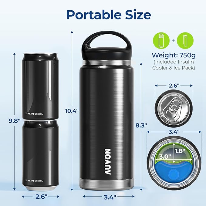 AUVON Large Insulin Pen Cooler for 3-6 Pens with Medical Tag, TSA Approved Insulin Travel Cooler with Portable Handle, Diabetic Travel Case with Gel Ice Pack and Anti-Freezing Drawstring Bag