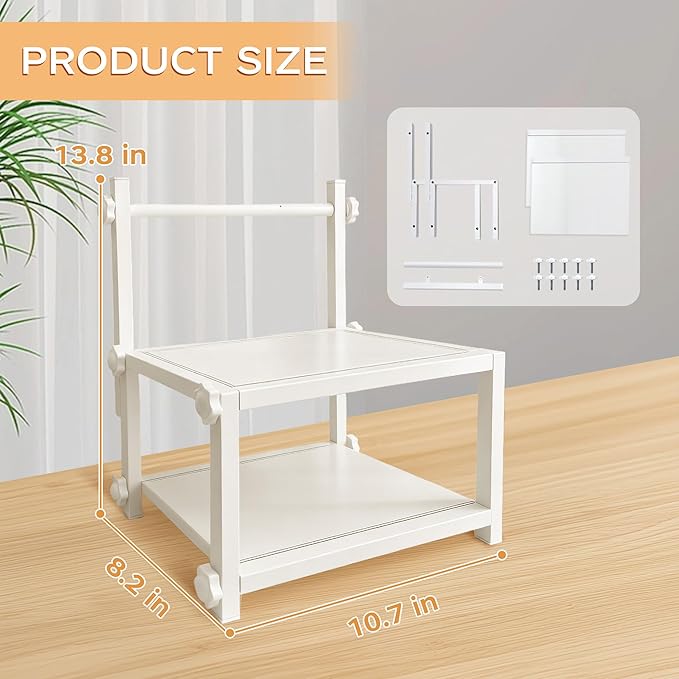Label Holder Wooden for Rolls & Fan-Fold, Rear Thermal Printer Stand, Shipping Label Organizer for Desktop, Home Office Small Business Use