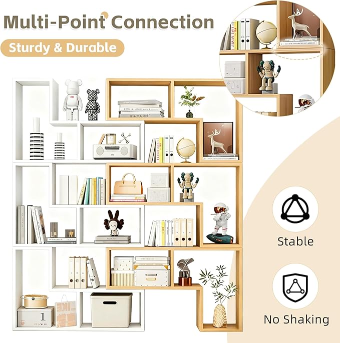 Expandable Bookcase with Adjustable Width,Wooden Room Divider Bookshelf,Standing Display Storage Organizer for Living Room,Study Room or Home Office