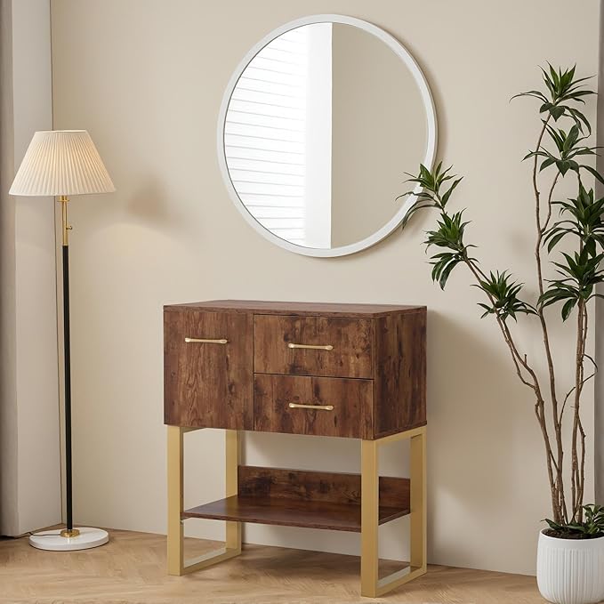 BarberPub Styling Barber Station, Wall Mount Storage Cabinet, Salon Equipment for Hair Stylist, Spa Beauty Makeup Organizer, Bathroom Dresser with Drawers & Shelf 3185 (Rustic Brown)