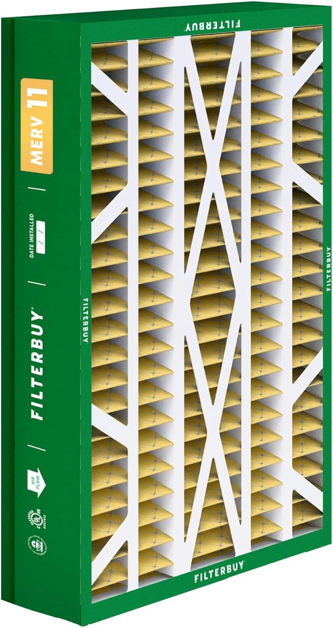 Filterbuy 14.5x27x5 Air Filter MERV 11 Superior Pet & Allergy Defense (4-Pack), Pleated HVAC AC Furnace Filters for Trane, American Standard, Honeywell, and More (Actual Size: 14.06 x 26.13 x 4.97)