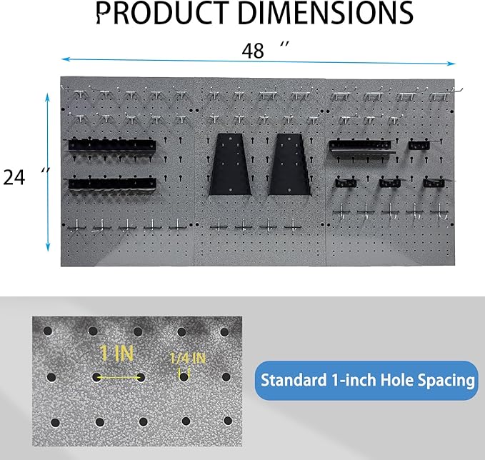 JZD 115 PCS Metal Pegboard Wall Organizer 3 Packs Metal Pegboard Kit 66x24 Inch Pegboard Panels Tool Organizer Kit with Accessories Hooks for Garage, Tool Storage,Craft Room