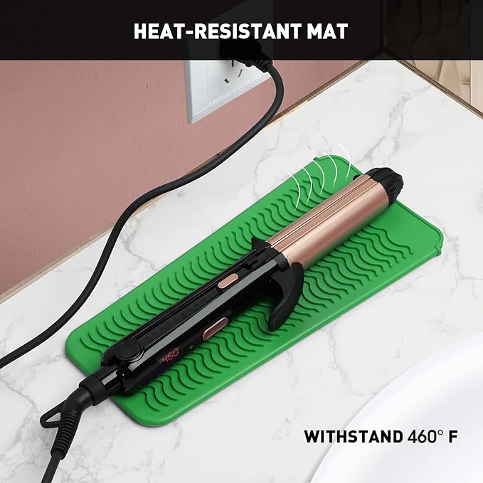 ZAXOP Resistant Silicone Mat Pouch for Flat Iron, Curling Iron,Hot Hair Tools (Green)