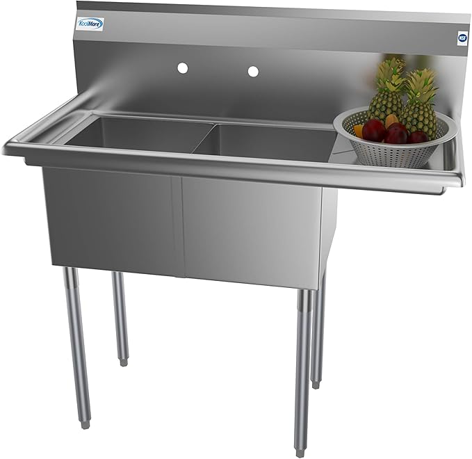 KoolMore 2 Compartment Stainless Steel NSF Commercial Kitchen Prep & Utility Sink with Drainboard - Bowl Size 14" x 16" x 11", Silver