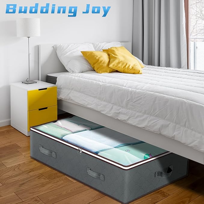 Budding Joy 90L Under Bed Storage Containers, Closet Organizers and Storage Bins, Foldable Underbed Storage Bags for Wrapping Paper, Blanket, Clothing, Comforter, Sweaters, Pillows, Linen Sheets, Grey