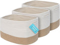 OrganiHaus Set of 3 Woven Storage Baskets for Shelves, Decorative Organizer Bins for Closet & Bathroom, Multipurpose Home Organization Baskets, Toy Storage Basket - Honey/Off-White, 15x9x10 inches