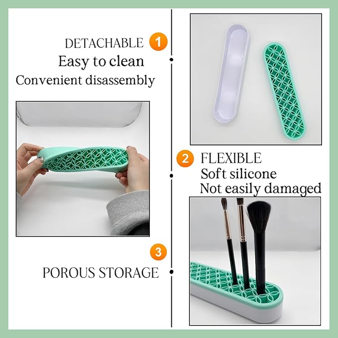 TANG SONG 1 PC Silicone Make up Brush Holder Cosmetic Storage Box Desktop Organizers (Green)