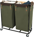 StorageWorks 390L Extra Large Lanudry Hamper with Wheels, 2 Sections Laundry Basket with Wheels, Clothes Sorter Cart with Divider for Hotel, Home, Green, 37.75"L x 17"W x 37.5"H