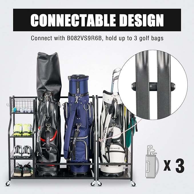 Mythinglogic Golf Storage Garage Organizer, Golf Bag Storage Stand and Other Golfing Equipment Rack, Extra Storage Rack for Golf Clubs