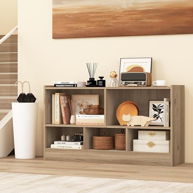 Giantex 5-Cube Bookcase, Freestanding 3-Tier Bookshelf with Spacious Top & Raised Base, Modern Display Storage Organizer, Multipurpose Book Shelf for Living Room, Bedroom, Playroom (Natural)