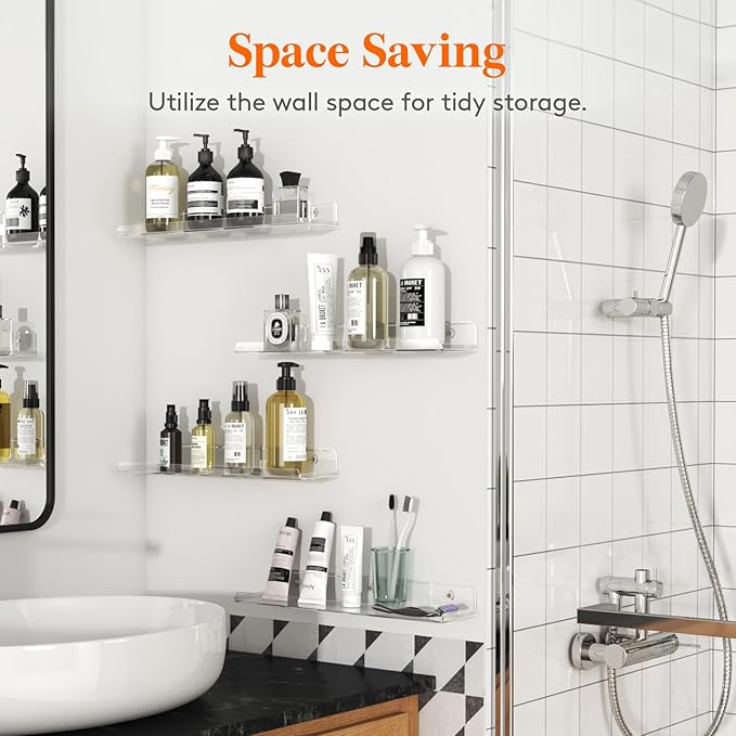 Lifewit Floating Shelves for Wall, 6 Pack 15" Clear Acrylic Shelf Room Decor for Book/Figures/Photo/Makeup in Bathroom, Book Shelf, Living Room, Bedroom, Kitchen Storage and Organization